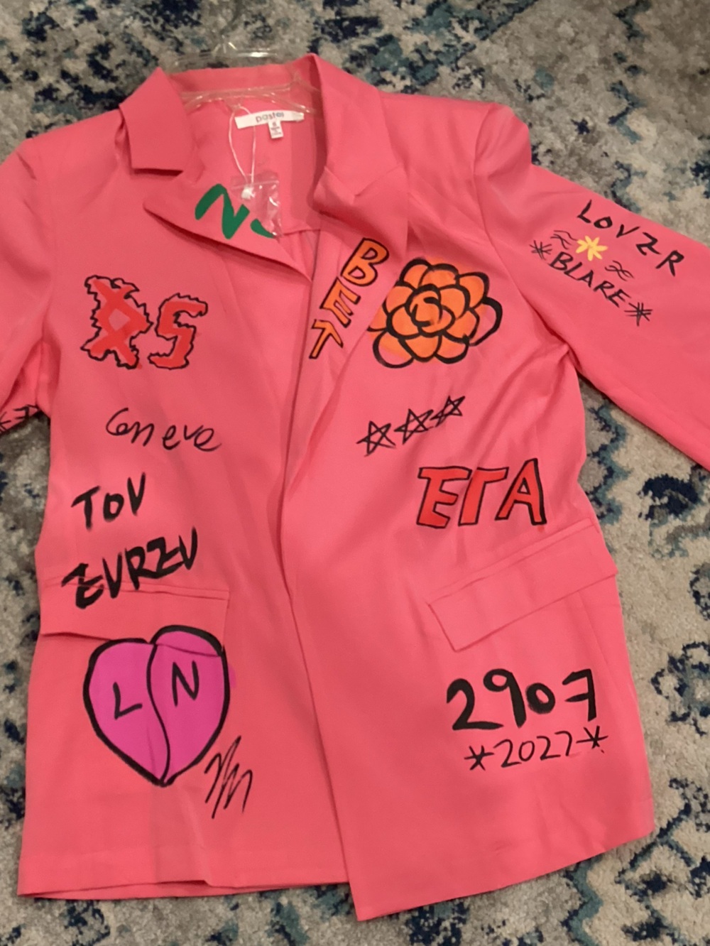 Pink Graphic Blazer Jacket - Women's Fitted Blazer